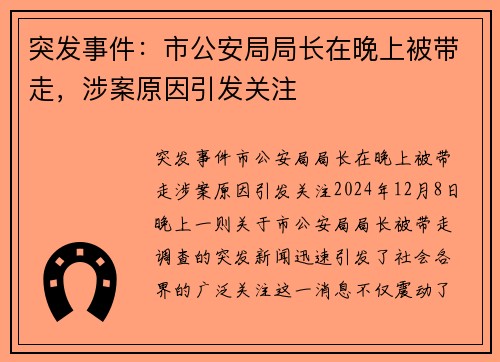 突发事件：市公安局局长在晚上被带走，涉案原因引发关注