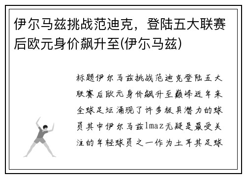 伊尔马兹挑战范迪克，登陆五大联赛后欧元身价飙升至(伊尓马兹)