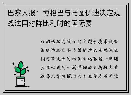 巴黎人报：博格巴与马图伊迪决定观战法国对阵比利时的国际赛