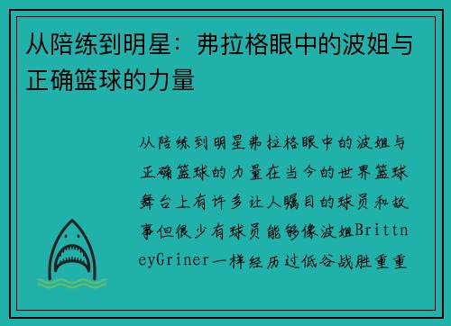 从陪练到明星：弗拉格眼中的波姐与正确篮球的力量