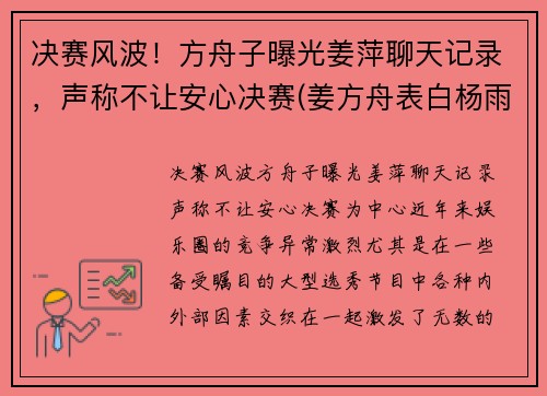 决赛风波！方舟子曝光姜萍聊天记录，声称不让安心决赛(姜方舟表白杨雨薇)